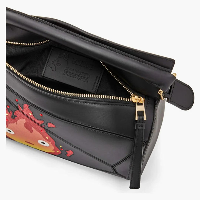 Loewe x Howls Calcifer Piccolo puzzle Borsa in pelle di vitello e nero cristallino