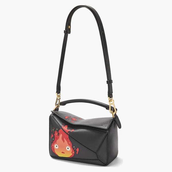 Loewe x Howls Calcifer Piccolo puzzle Borsa in pelle di vitello e nero cristallino