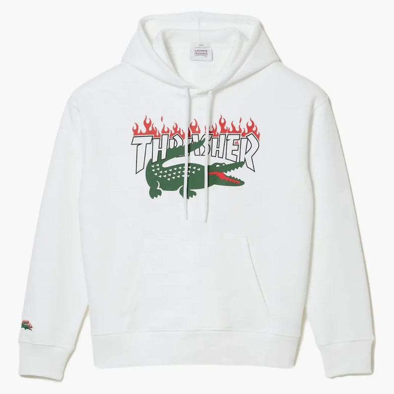 Lacoste x thrasher nadměrná potní mikina bílá