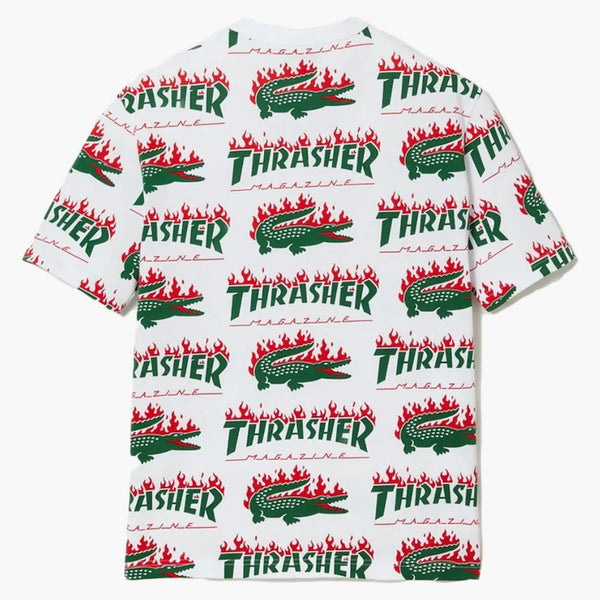 Lacoste x thrasher nadměrné tričko bílé