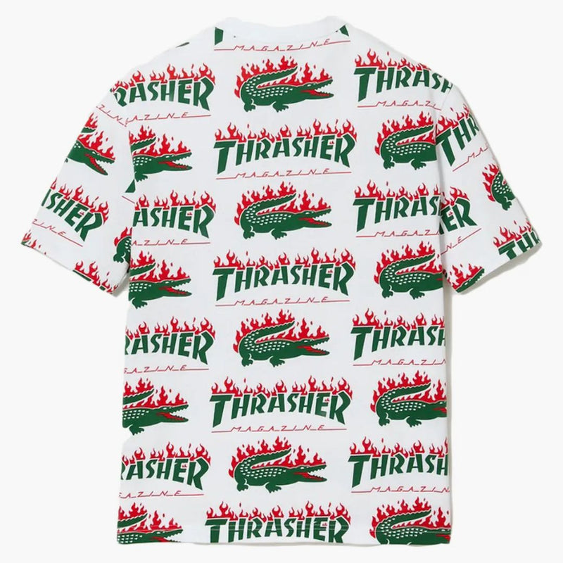 Lacoste x thrasher nadměrné tričko bílé