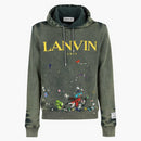 Lanvin X Gallery Dept. Logo Hoodie With A Worn Effect And Paint Marks Green