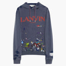 Lanvin X Gallery Dept. Logo Hoodie With A Worn Effect And Paint Marks Navy Blue