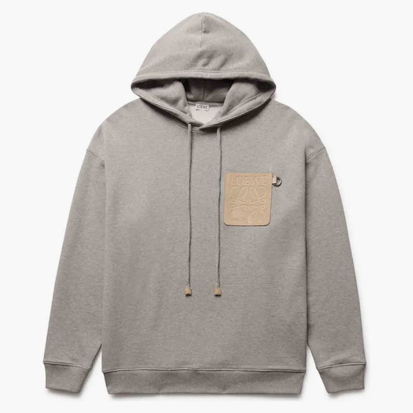 Loewe Anagram Leather Patch Hoodie Gray