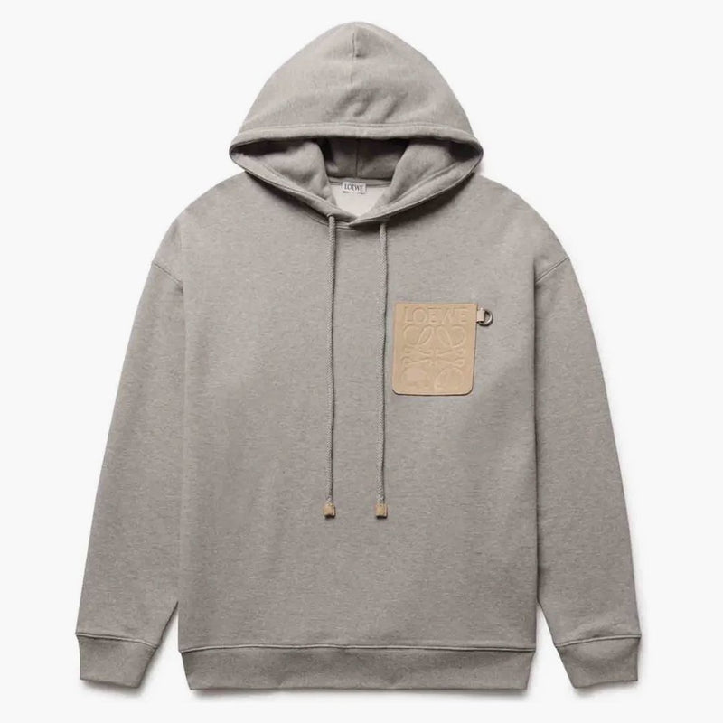 Loewe Anagram Leather Patch Hoodie Gray