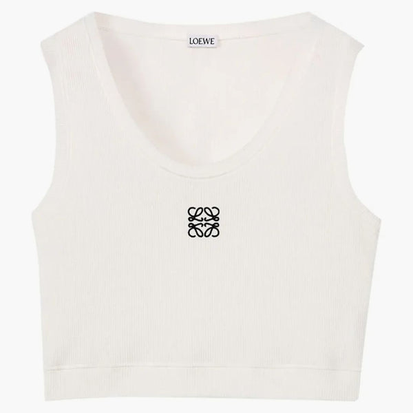 Loewe oříznutý bavlněný anagramový tank Top White/Navy Blue
