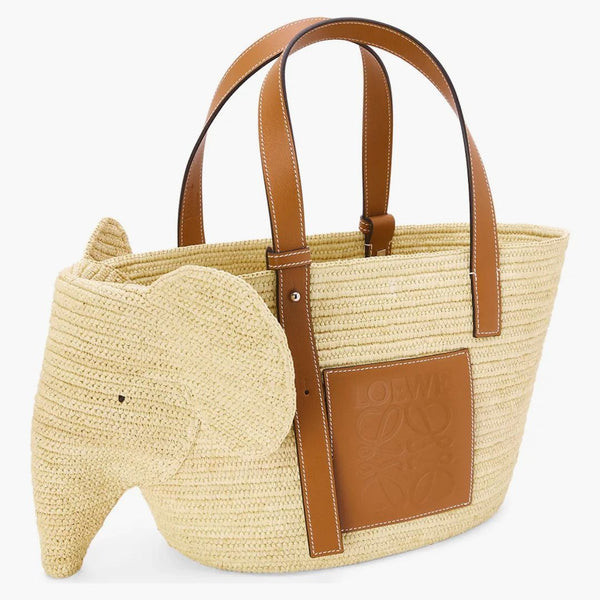 Bag pro slonový koš Loewe v Raffii a lýtku Natural/Tan
