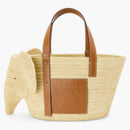 Loewe Elephant Basket Bag in Raffia and Calfskin Natural/Tan