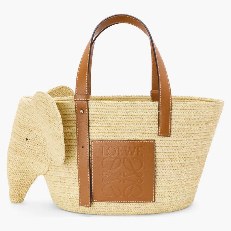 Bag pro slonový koš Loewe v Raffii a lýtku Natural/Tan
