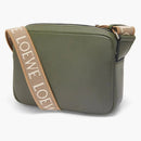 Loewe Military Messenger Bag in Soft Grained Calfskin and Jacquard XS Khaki Green