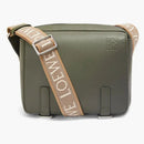 Loewe Military Messenger Bag in Soft Grained Calfskin and Jacquard XS Khaki Green
