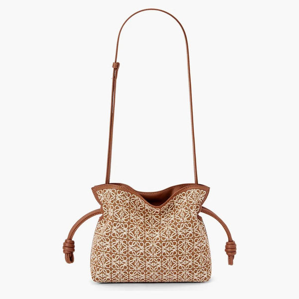 Loewe Mini Flamenco Clutch in Anagram Jacquard and Calfskin Tan/Pecan
