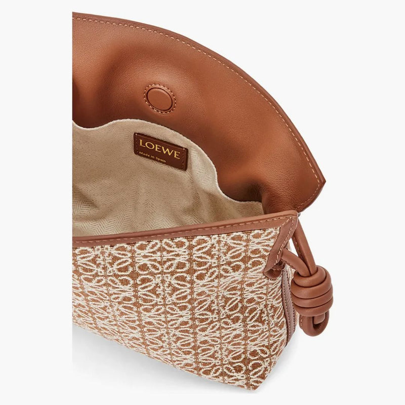Loewe Mini Flamenco Clutch in Anagram Jacquard and Calfskin Tan/Pecan