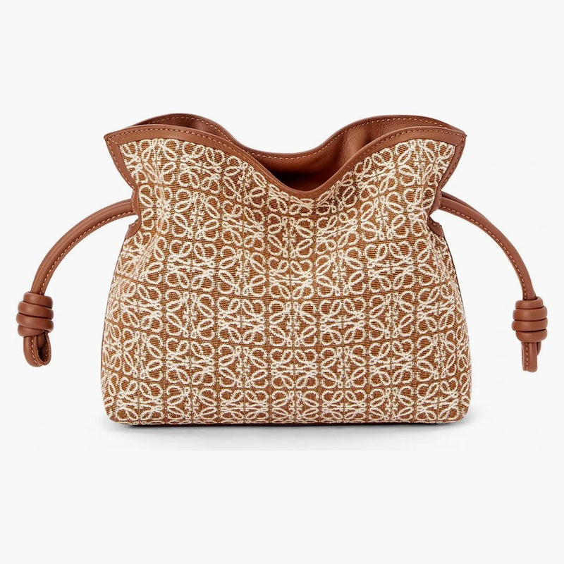 Loewe Mini Flamenco Clutch in Anagram Jacquard and Calfskin Tan/Pecan