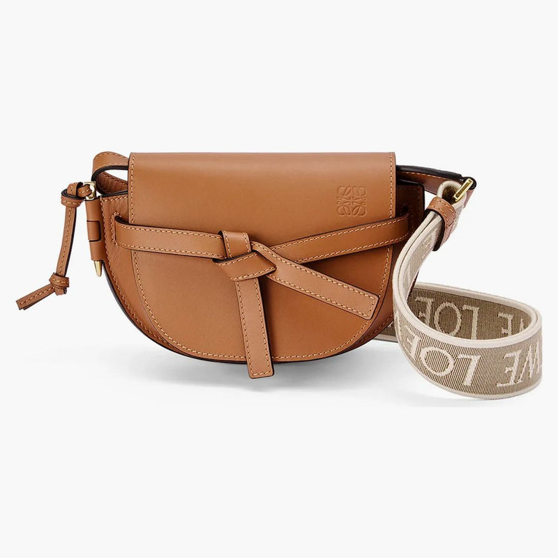 Loewe Mini Gate Dual Bag in Soft Calfskin and Jacquard Tan