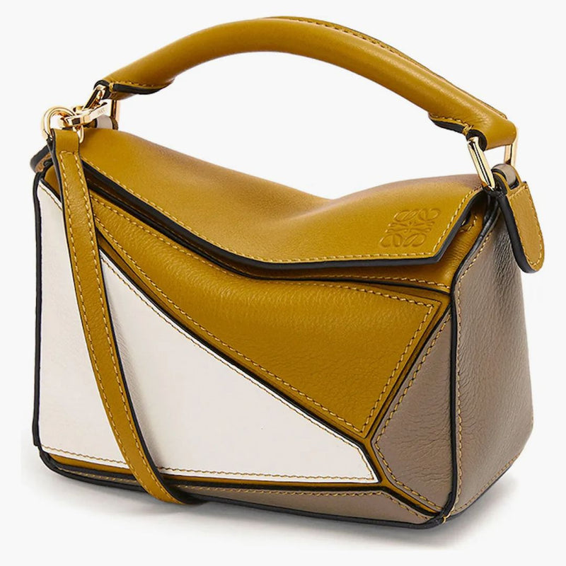 Sacca per puzzle loewe in classico ocra da vitello/bianco morbido