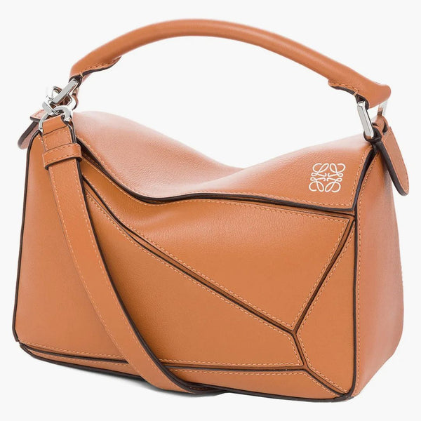 Sacca per puzzle loewe in pelle di vitello classica piccola abbronzatura