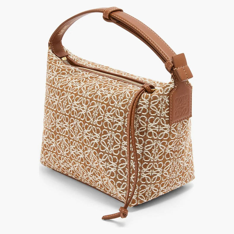 Sacca cubi piccola in anagramma jacquard e tan/pecankkinkkin