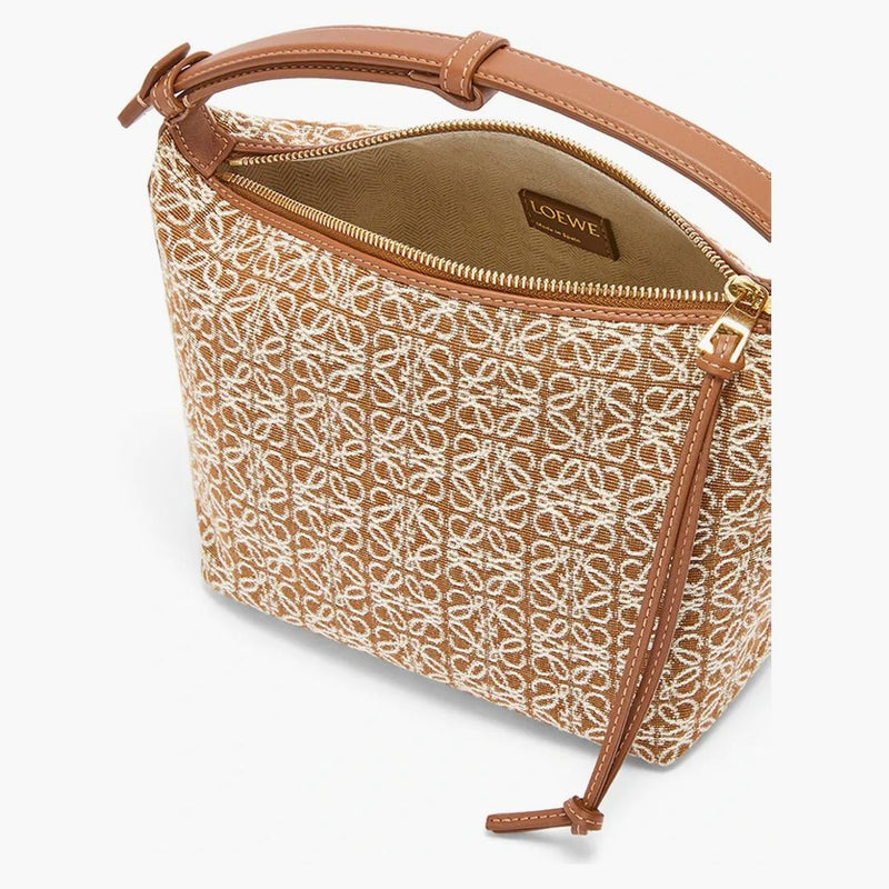 Sacca cubi piccola in anagramma jacquard e tan/pecankkinkkin
