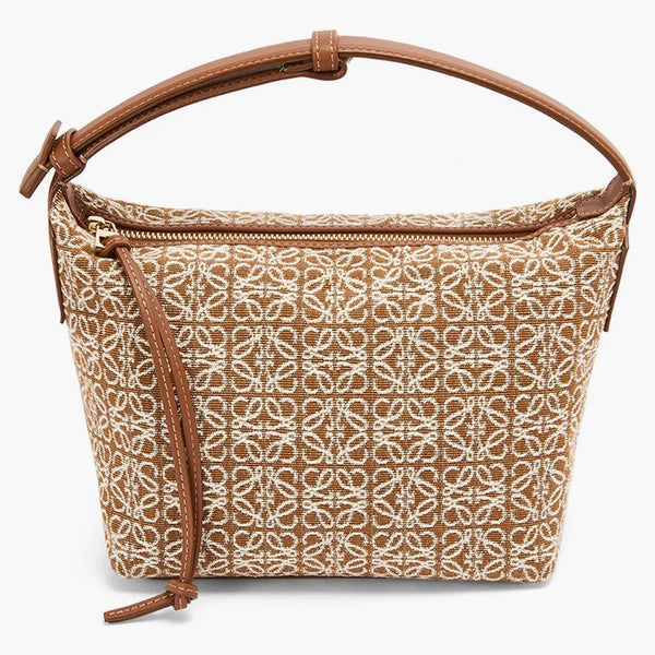 Sacca cubi piccola in anagramma jacquard e tan/pecankkinkkin