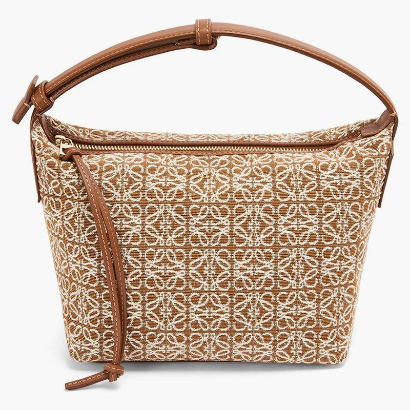 Sacca cubi piccola in anagramma jacquard e tan/pecankkinkkin