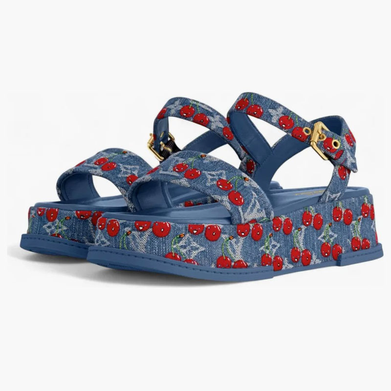 Louis Vuitton Cherry Maya Platform Sandal X Takashi Murakami Denim
