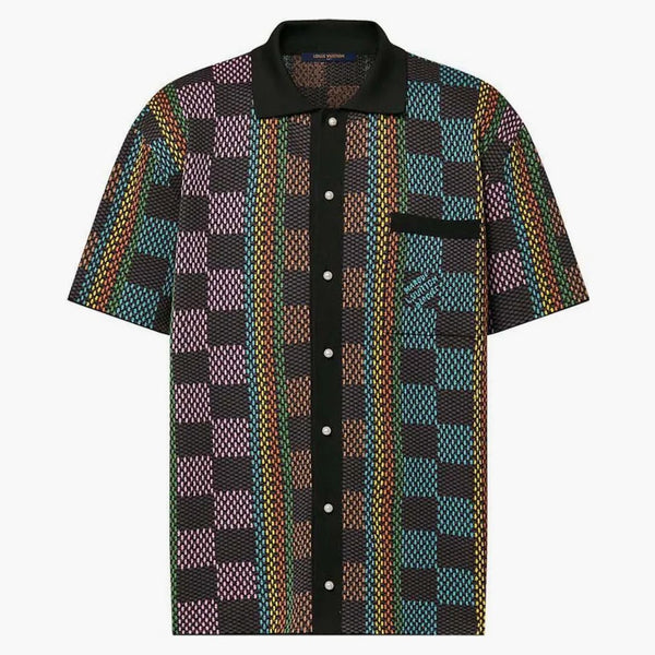 Louis Vuitton Damier Short-sleeved Cotton Knit Shirt Multicolor