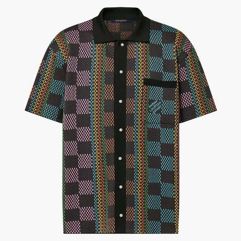 Louis Vuitton Damier Short-sleeved Cotton Knit Shirt Multicolor