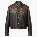 Louis Vuitton Embellished Leather Trucker Jacket Dark Brown