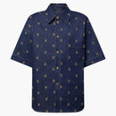 Louis Vuitton Embroidered Signature Short-sleeved Denim Shirt Indigo