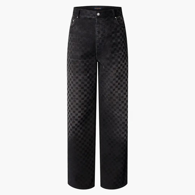 Louis Vuitton Flocked Damier Denim Wide-leg Pants Black