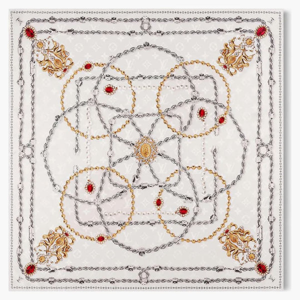 Louis Vuitton Lv Dynasty Pearls Silk Square White