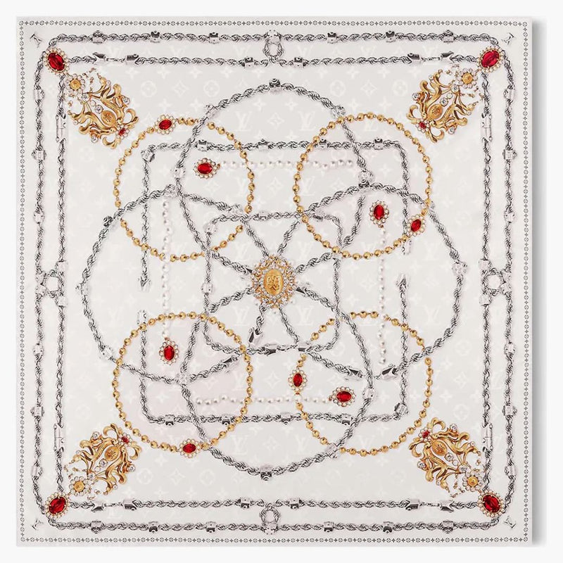 Louis Vuitton Lv Dynasty Pearls Silk Square White