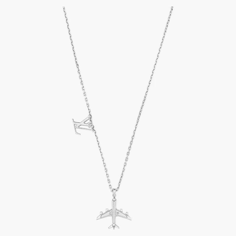 Louis Vuitton Lv Plane Necklace Monogram Flower Silver