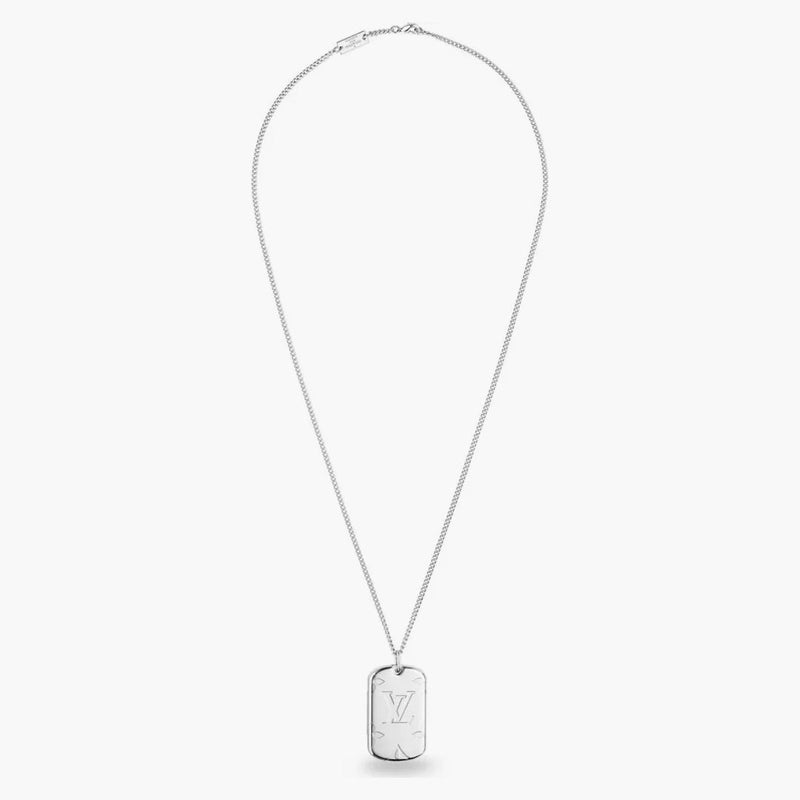 Louis Vuitton Locket Necklace Engraved Monogram Palladium