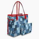 Louis Vuitton Neverfull Mm Denim Monogram Check Blue/red