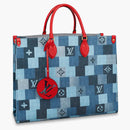 Louis Vuitton Onthego Gm Denim Monogram Check Blue/red