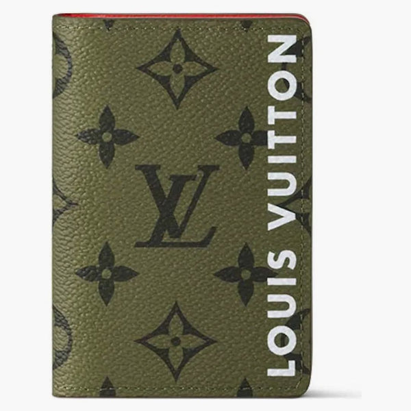 Louis Vuitton Pocket Organizer Khaki Green/vermillion Red