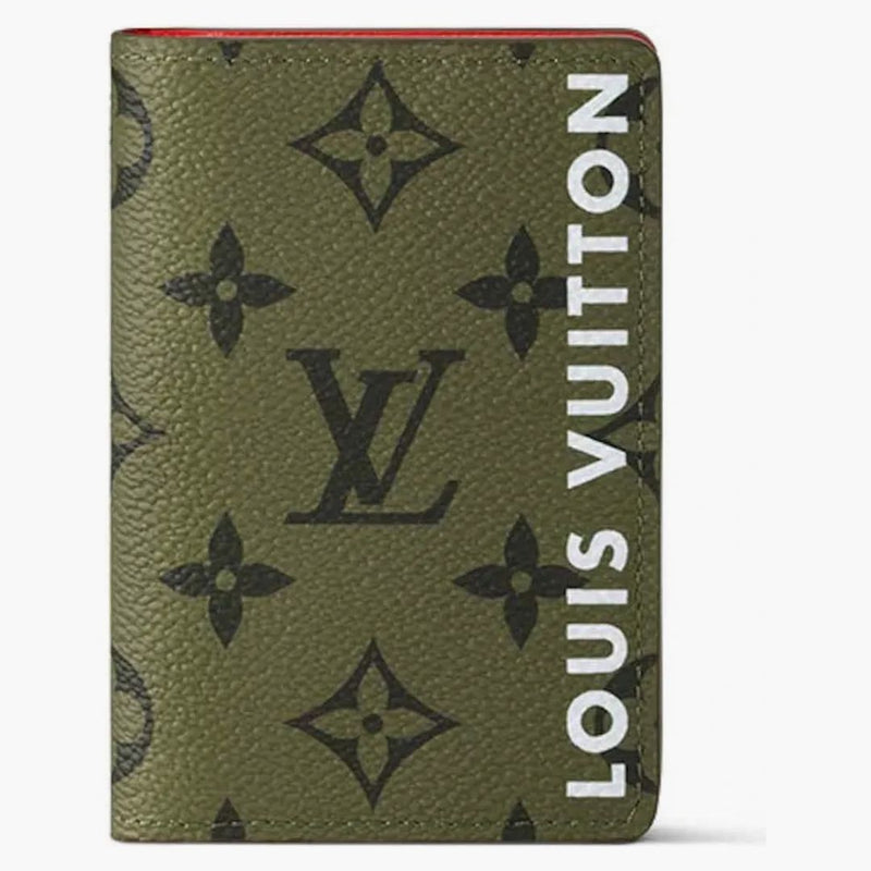 Louis Vuitton Pocket Organizer Khaki Green/vermillion Red