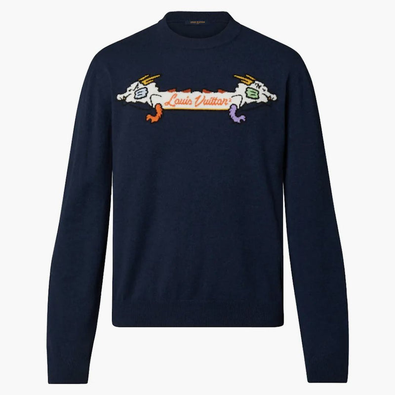 Louis Vuitton x Nigo Intarsia Jacquard Graphic Cashmere CrewNeck Dark Ocean