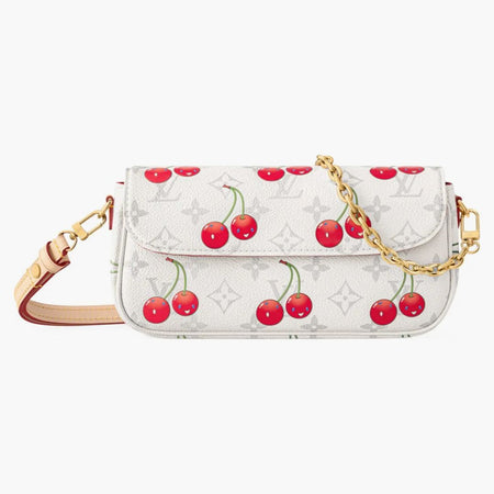 Louis Vuitton X Takashi Murakami Cherry Wallet on Chain Ivy White Monogram