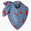 Louis Vuitton X Takashi Murakami Denim Cherry Square 90 Blue Denim