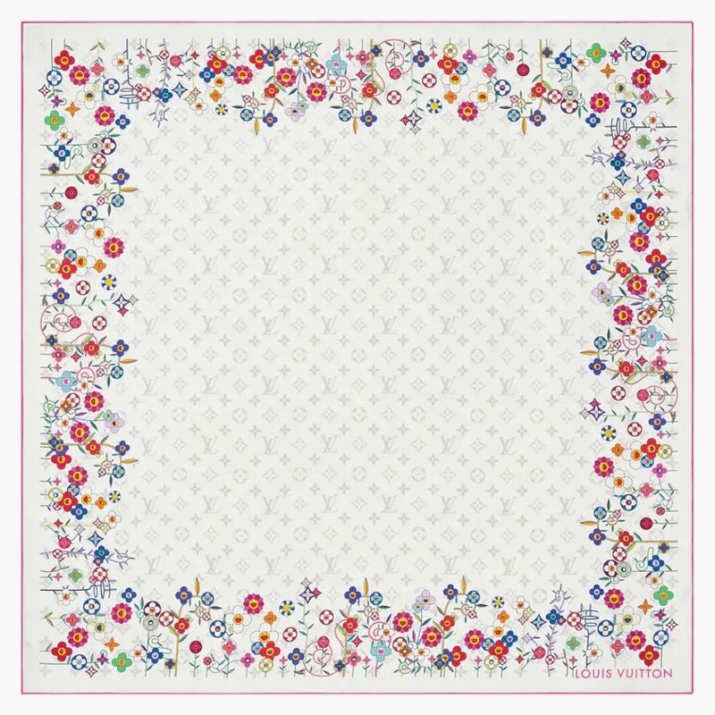 Louis Vuitton X Takashi Murakami Monogram Superflat Flowers Square 90 White