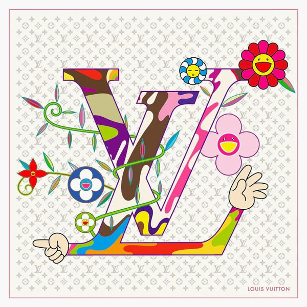 Louis Vuitton X Takashi Murakami Monogram Superflat Square 90 White