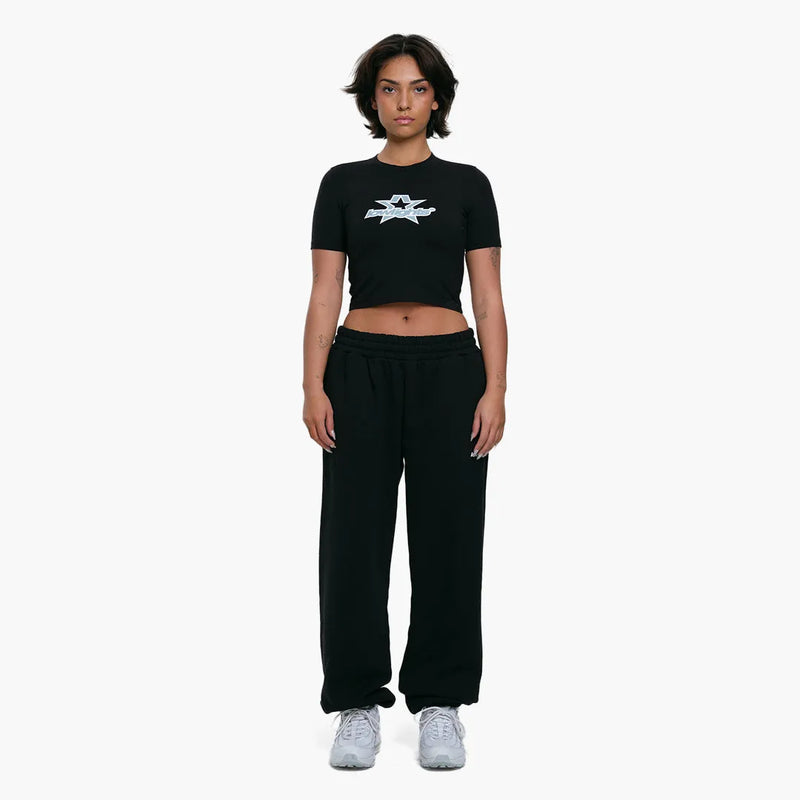Low Lights Studios Women Super Star Baby Tee Black Model