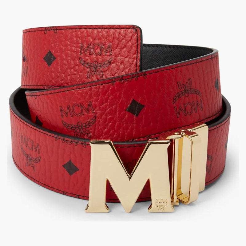 Mcm Claus M Reversible Belt Visetos 1.75w 51in/130cm Ruby Red