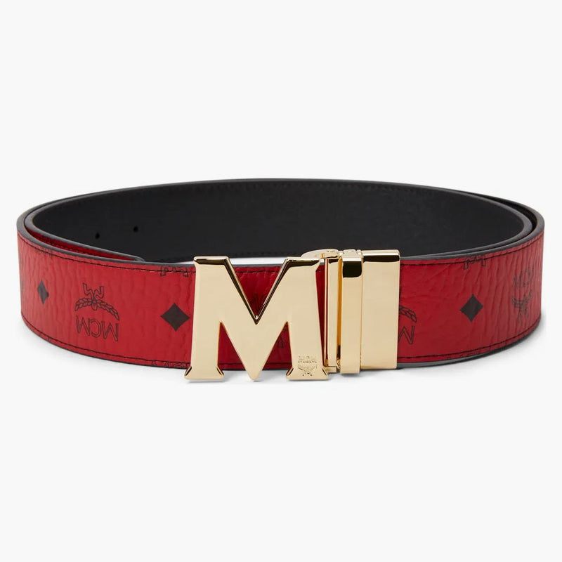 Mcm Claus M Reversible Belt Visetos 1.75w 51in/130cm Ruby Red
