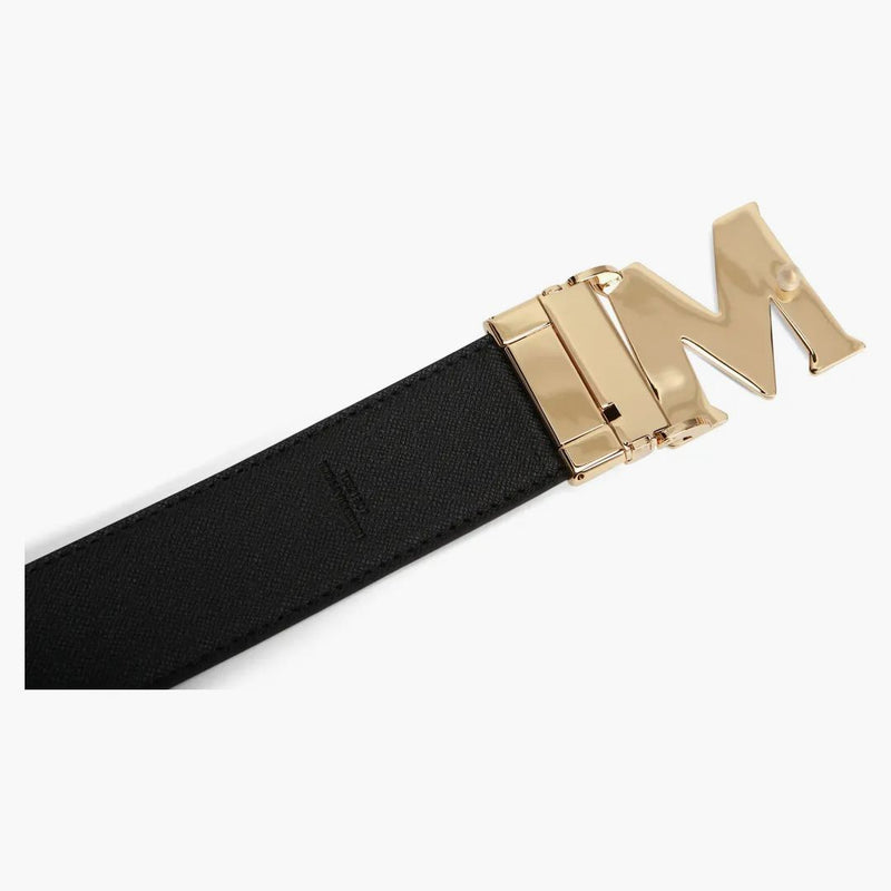 Mcm Claus M Reversible Belt Visetos 24k Gold 1.75w 51in/130cm Black