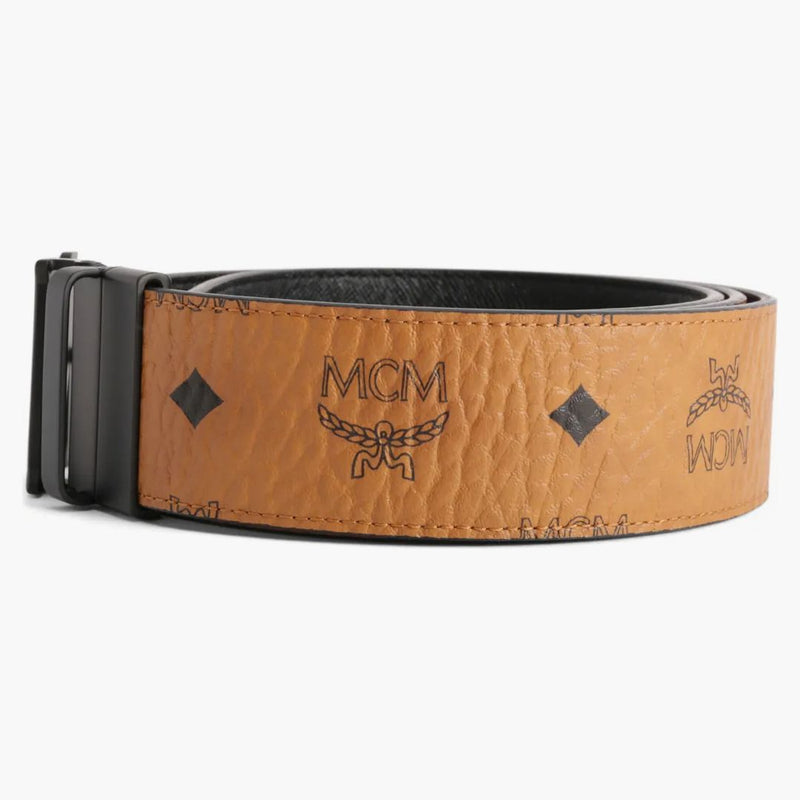 Mcm Claus M Reversible Belt Visetos Matte Black-tone 1.75w 51in/130cm Cognac