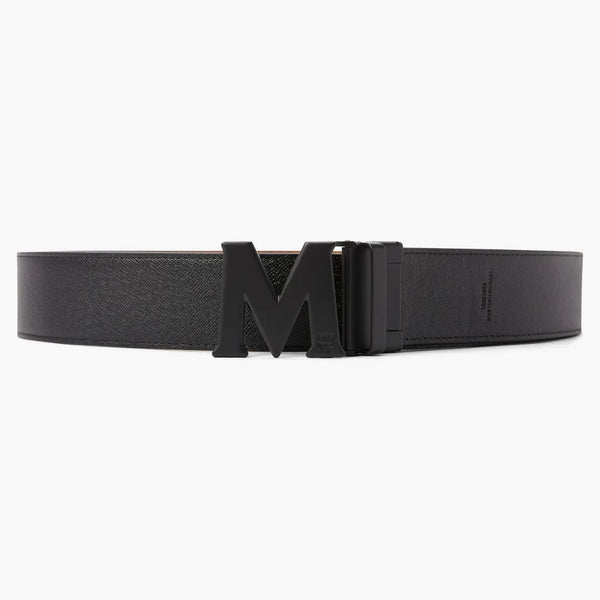 Mcm Claus M Reversible Belt Visetos Matte Black-tone 1.75w 51in/130cm Cognac